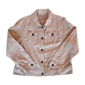 LL Bean Trucker Jacket Casual Button Up Pockets Linen Blend Khaki Womens‎ Size M